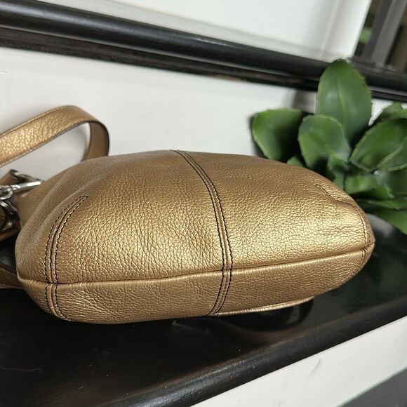 Tignanello Metallic Gold Leather Crossbody Purse | Soft Pebbled Shoulder Bag - Picture 11 of 13